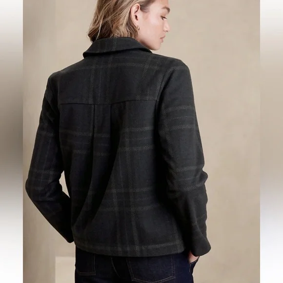 BANANA REPUBLIC WOMENS SHORT PLAID JACKET NAVY BLUE DARK GREY SMALL - Picture 8 of 8